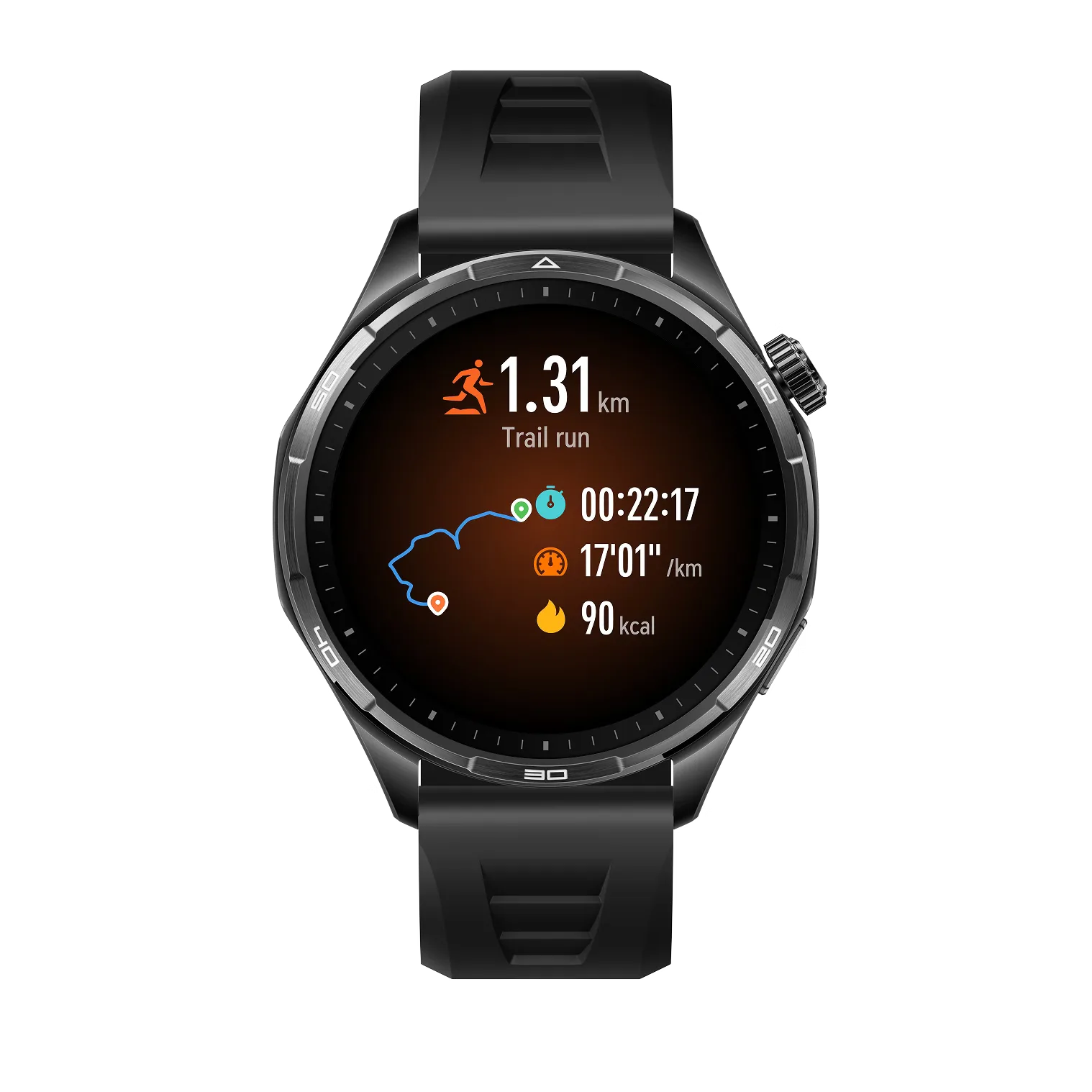 Honor Watch 6 ekranında patika koşusu rota ve mesafe verileri