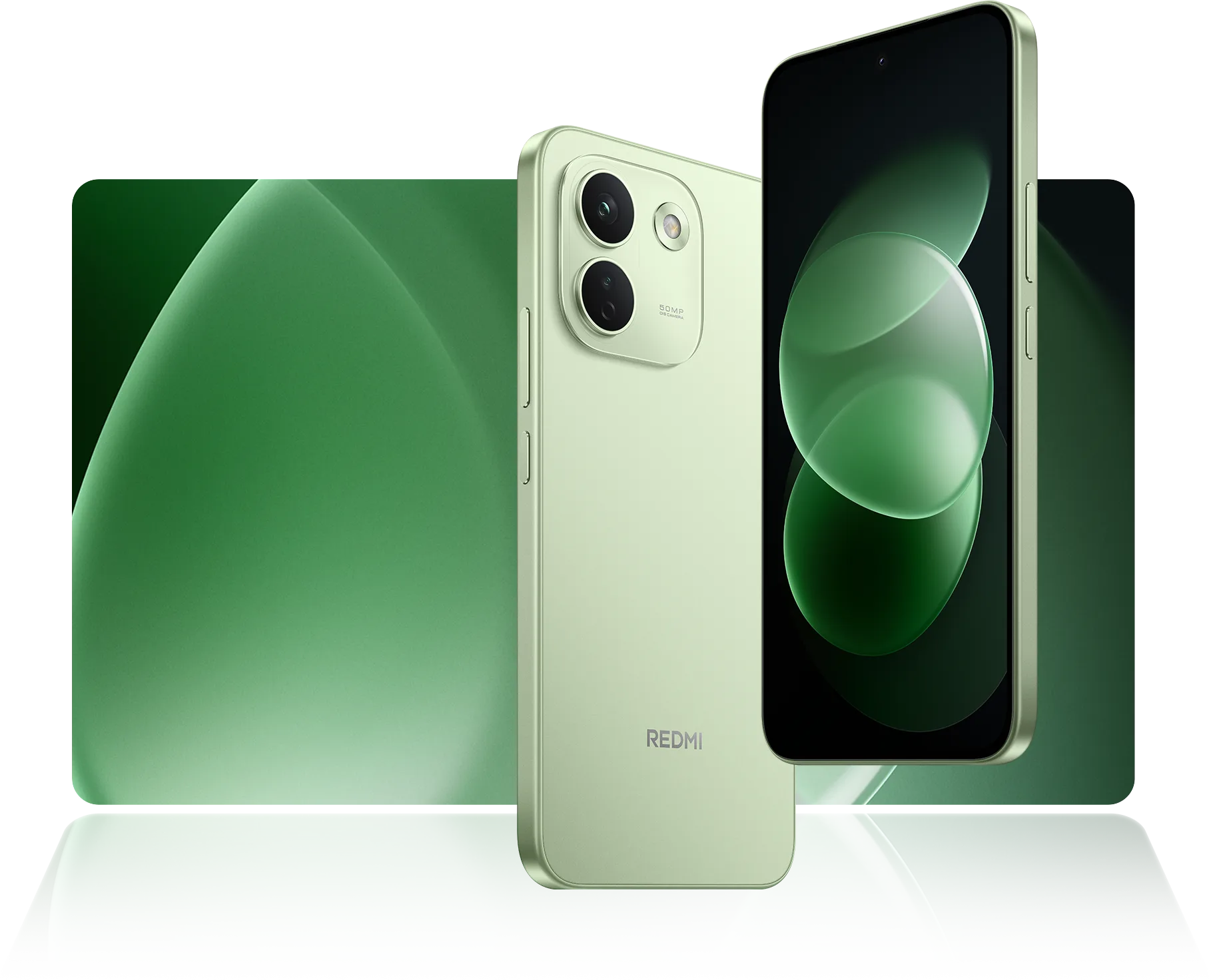 Redmi Note 17 Pro Max 5G'nin yeşil renk seçeneğinin ön ve arka görünümü
