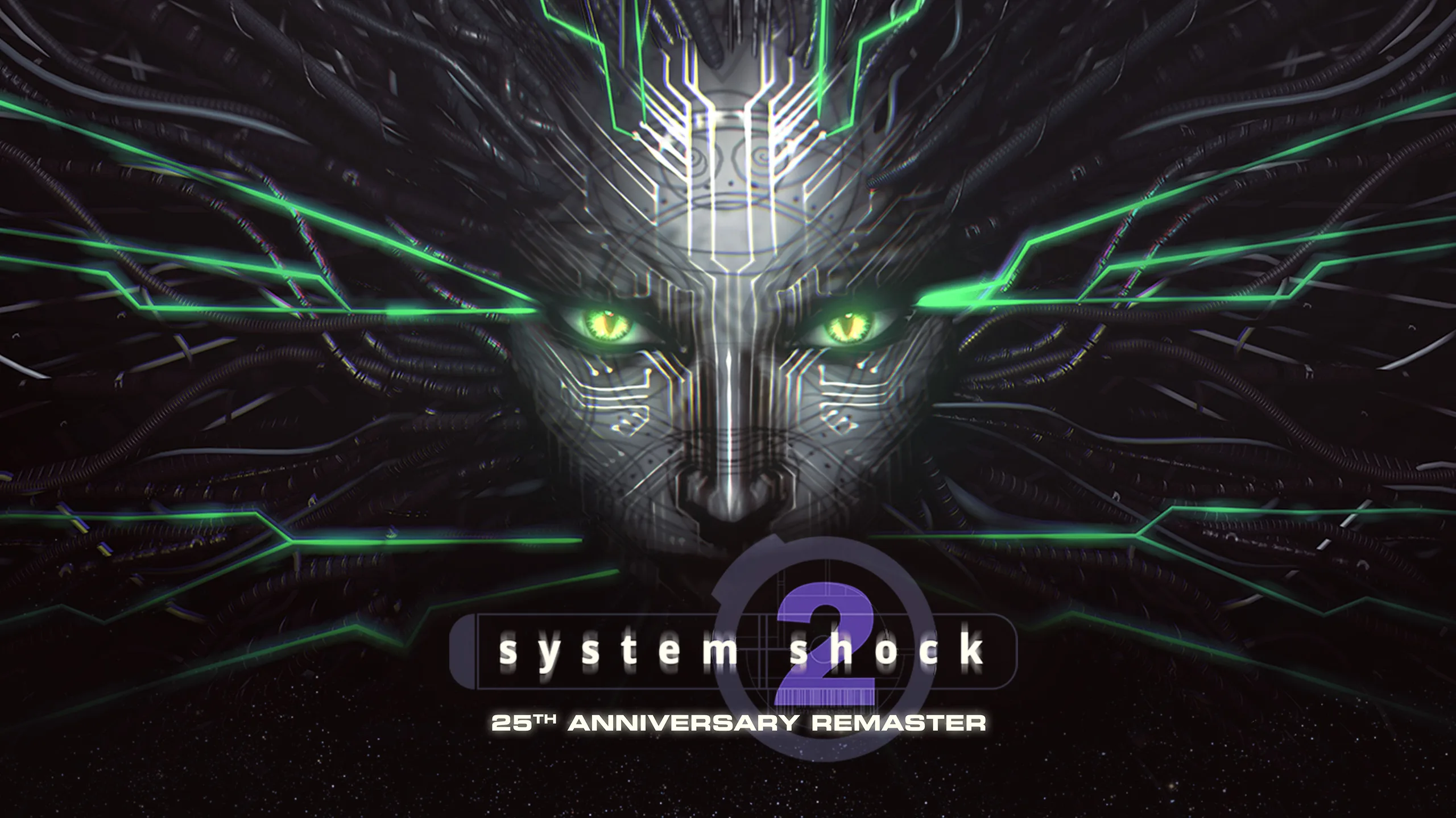 System Shock 2: 25th Anniversary Remaster resmî kapak görseli, SHODAN yapay zekâsının yüzü