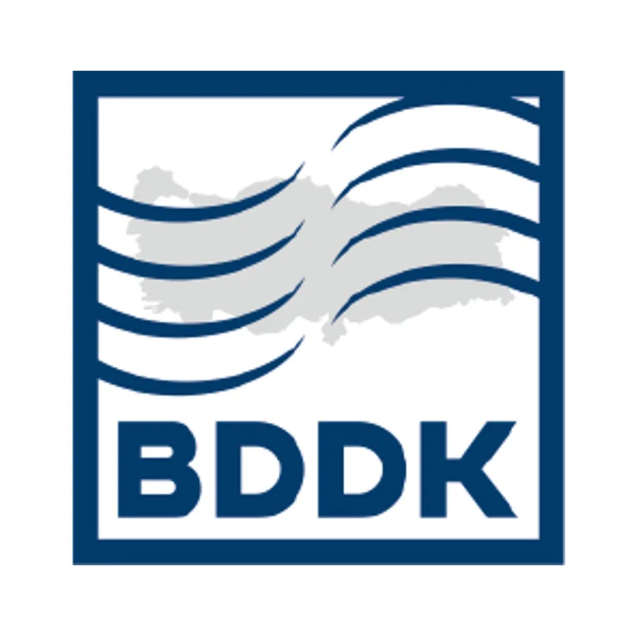 Bankacılık Düzenleme ve Denetleme Kurumu BDDK logosu: lacivert çerçeve içinde Türkiye haritası ve BDDK yazısı