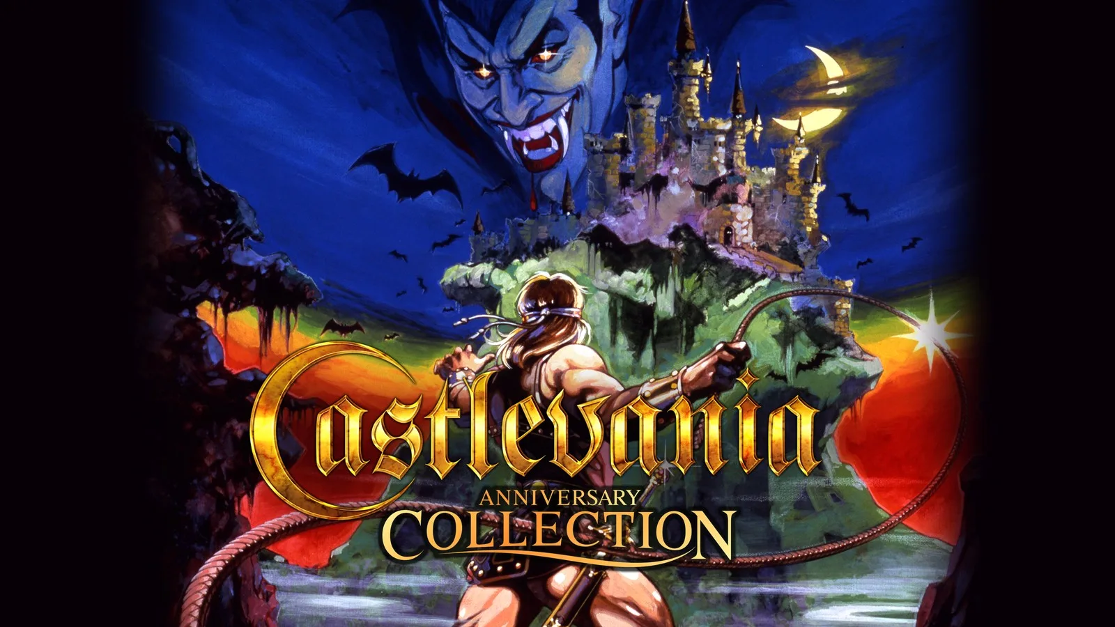 Castlevania Anniversary Collection Epic Games Store görseli: vampir ve şato çizimi ile oyun logosu