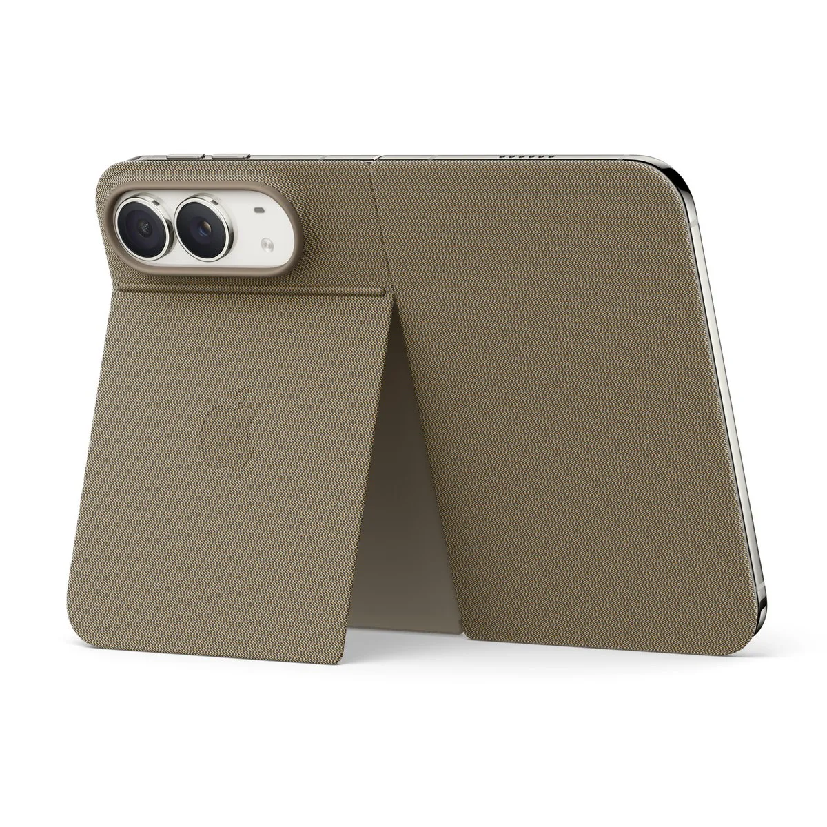 Vizon Grisi iPhone Duo için Stantlı Folio, standı açık hâlde