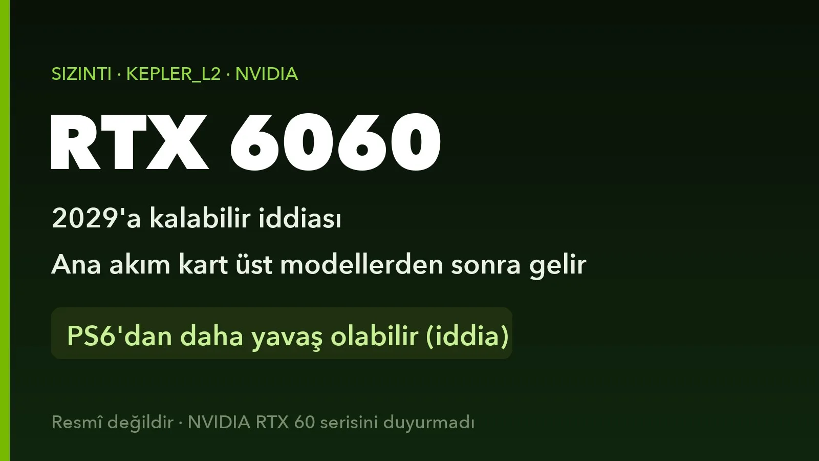 RTX 6060 2029'a kalabilir iddiası: ana akım kart üst modellerden sonra gelir, PS6'dan daha yavaş olabilir