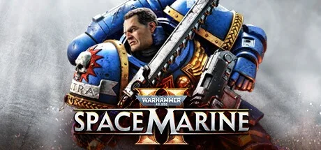 Warhammer 40,000 Space Marine 2 Steam kapak görseli: mavi zırhlı Space Marine zincirli kılıçla
