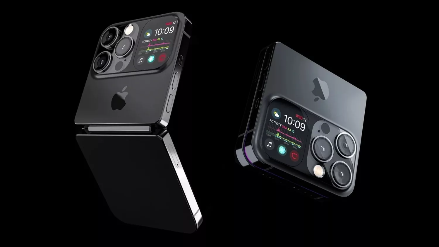 Modern and aesthetic illustration of foldable iPhone and Samsung smartphones, showcasing innovation.