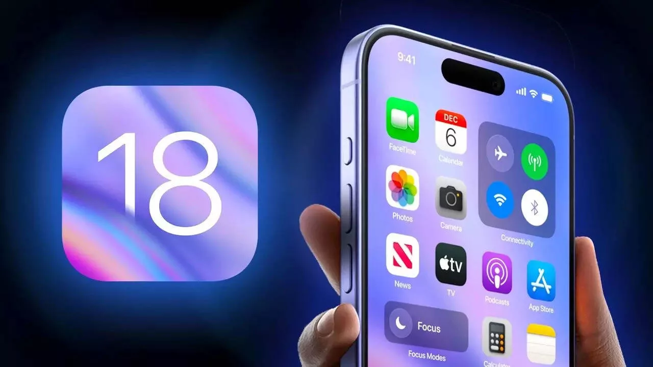 A modern aesthetic visual representation of iOS 18.5 Release Candidate featuring Apple's devices and a sleek user interface.