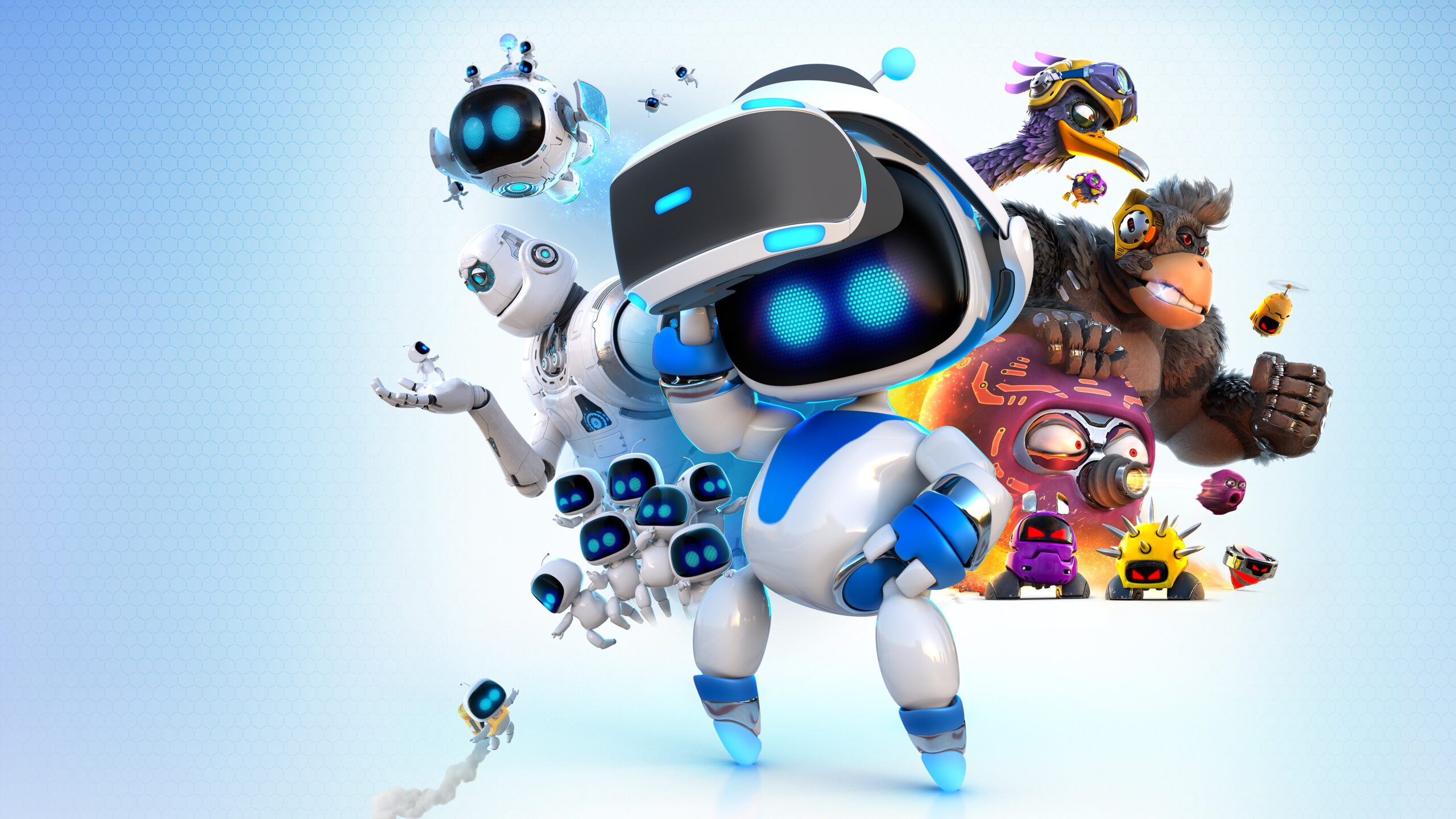A modern and aesthetic graphic representing Astro Bot updates with a technological theme.