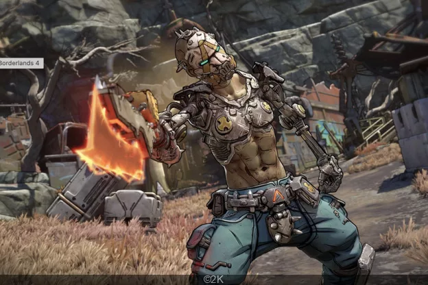 Artistic representation of Borderlands 4 with elements from PAX East 2023 showcasing futuristic designs and vibrant colors.
