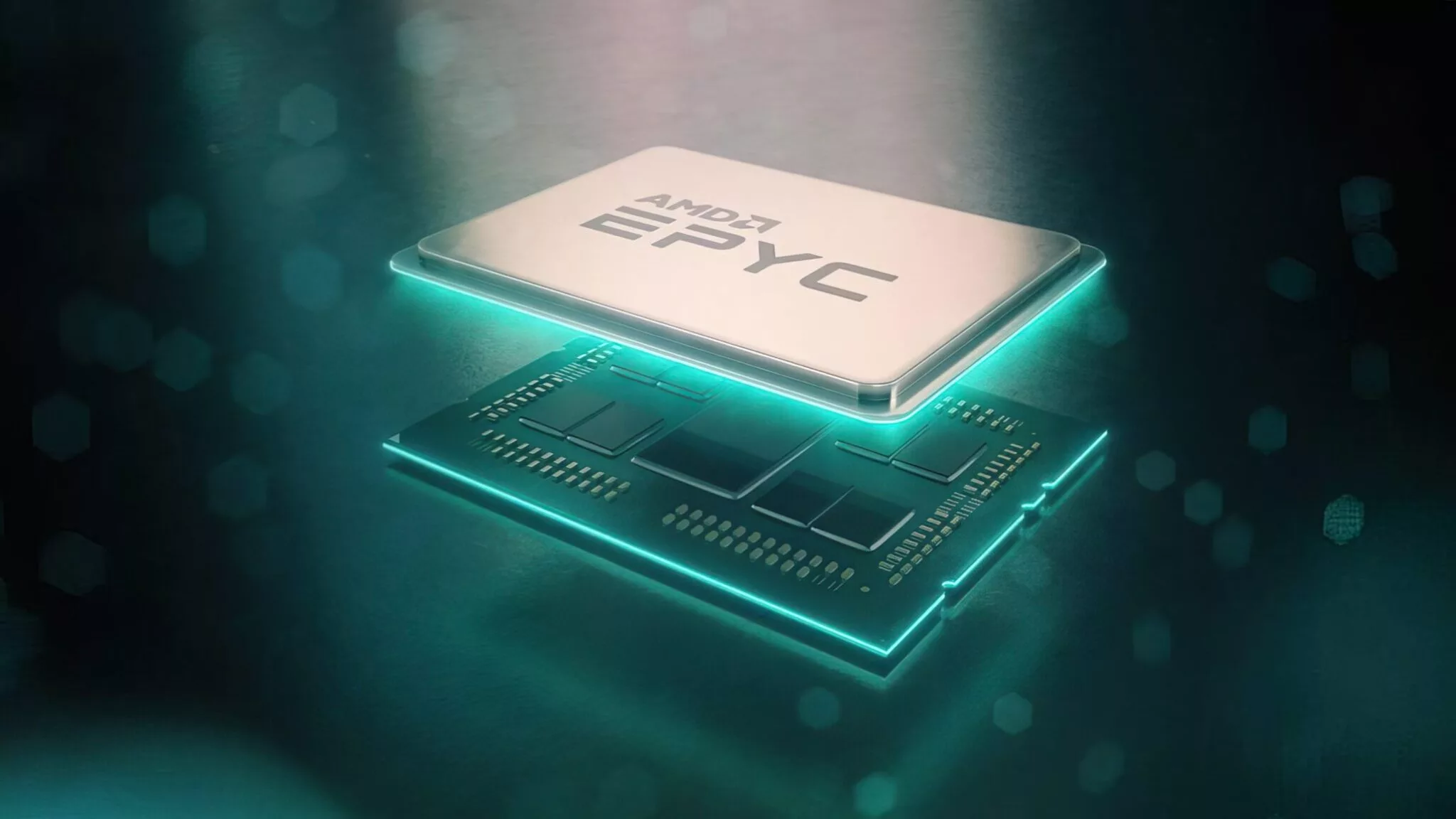 Modern graphic of AMD EPYC Venice CPU showcasing 6th generation technology and specifications.