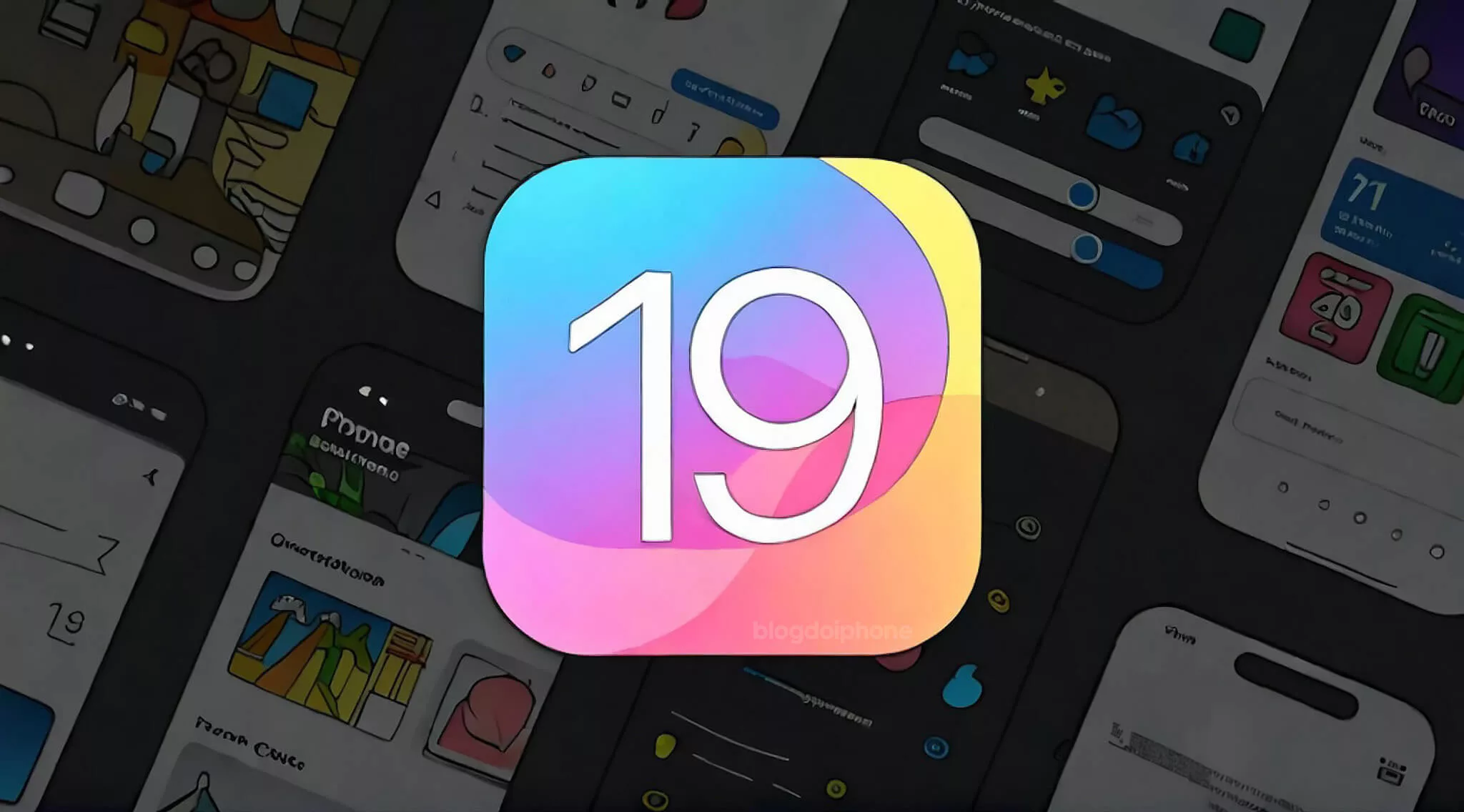 Modern and aesthetic graphic representing iOS 19 and its new features and updates.