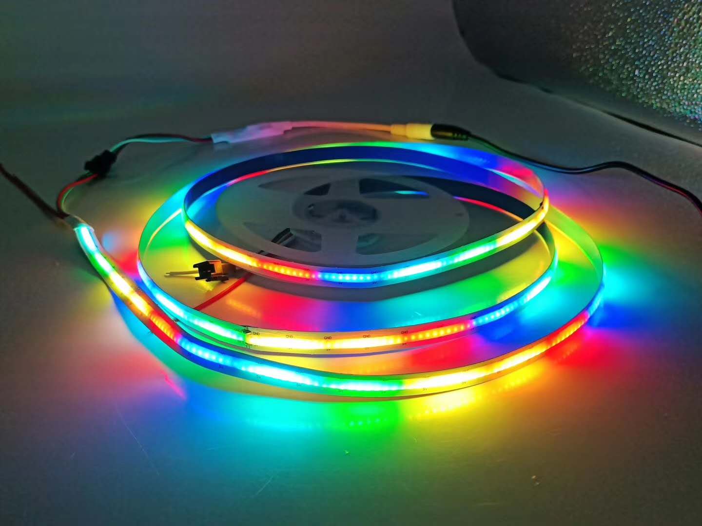 A modern RGB LED lighting system showcasing innovative design elements from Sony with vibrant colors and dynamic patterns.