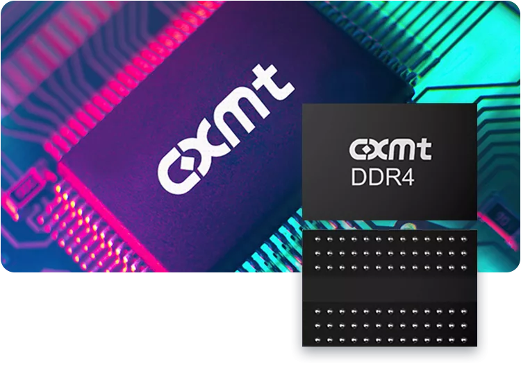 Futuristic digital artwork illustrating CXMT's transition to DDR5 memory production with sleek designs and a tech-inspired background.