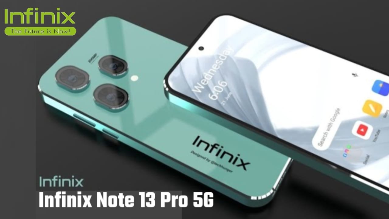 A modern depiction of the Infinix Note 50 Pro+ showcasing its premium features and 5G connectivity in a futuristic urban setting.