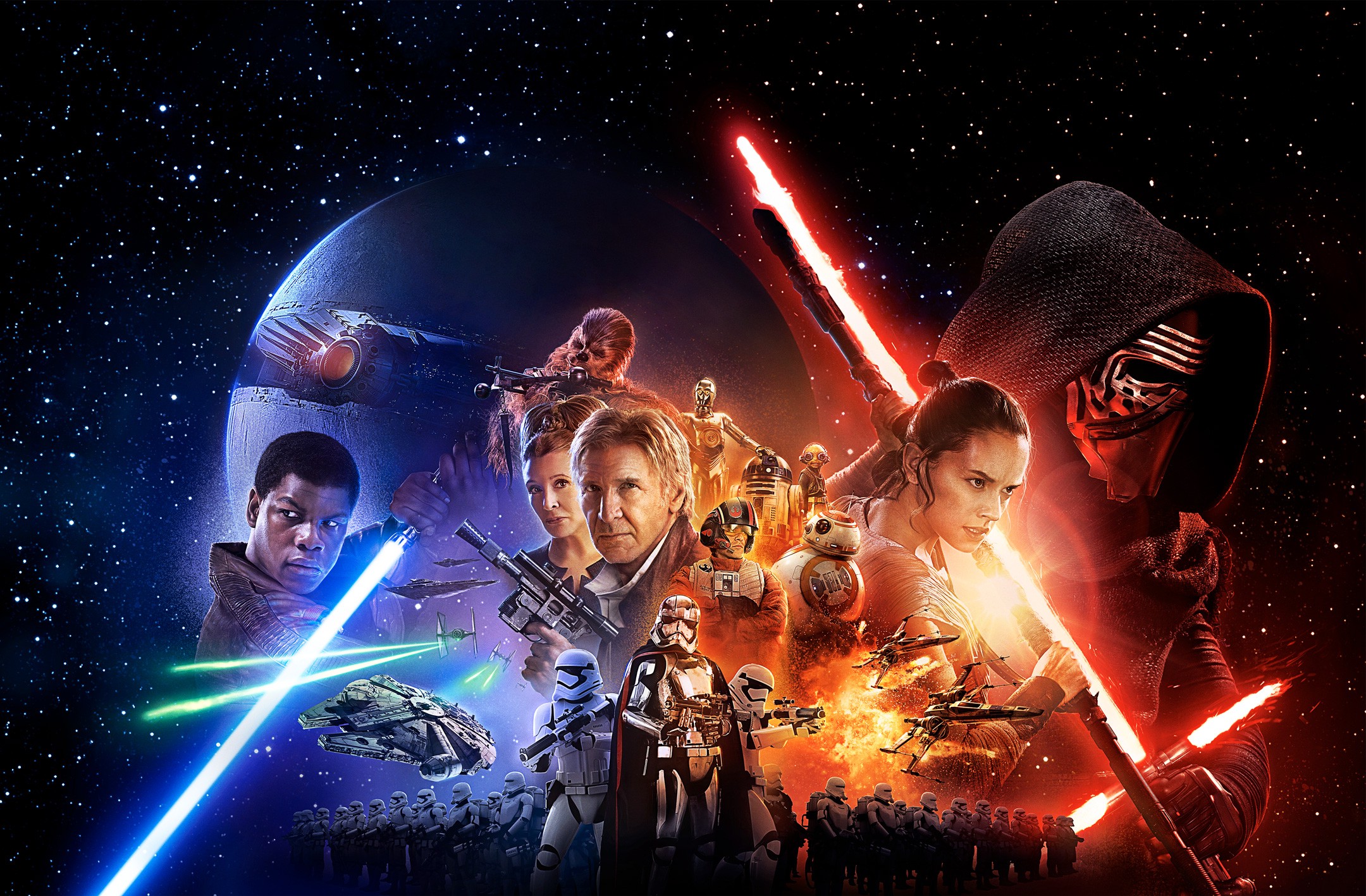 A dynamic illustration of Star Wars starfighter spaceships in an epic space battle, featuring a vibrant nebula backdrop and intricate technological designs.