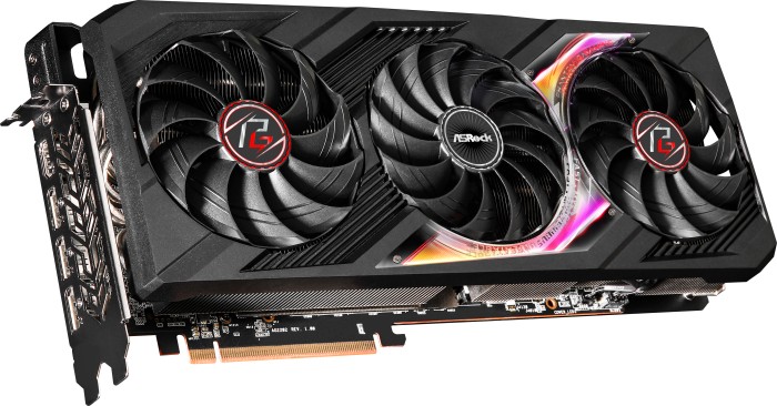 A digital artwork showcasing the ASRock Radeon RX 9070 GPU series in a futuristic technology setting.