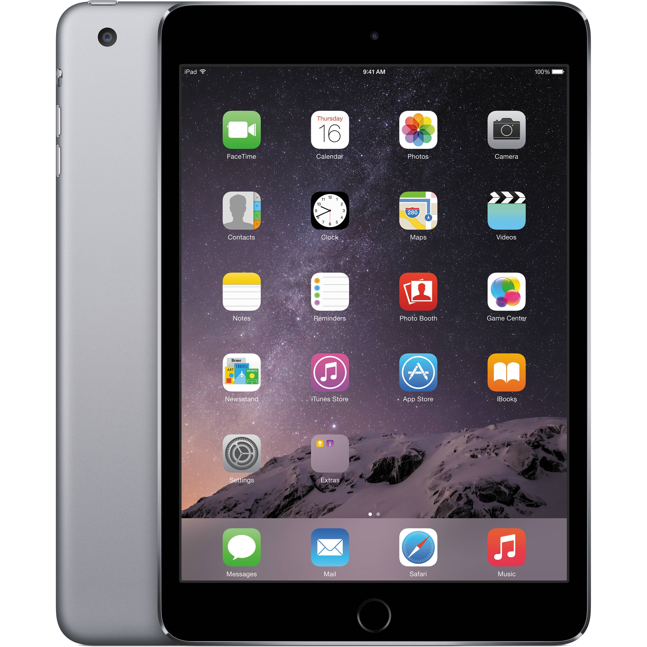 Illustration of an iPad Mini featuring an OLED screen in a modern, futuristic setting.