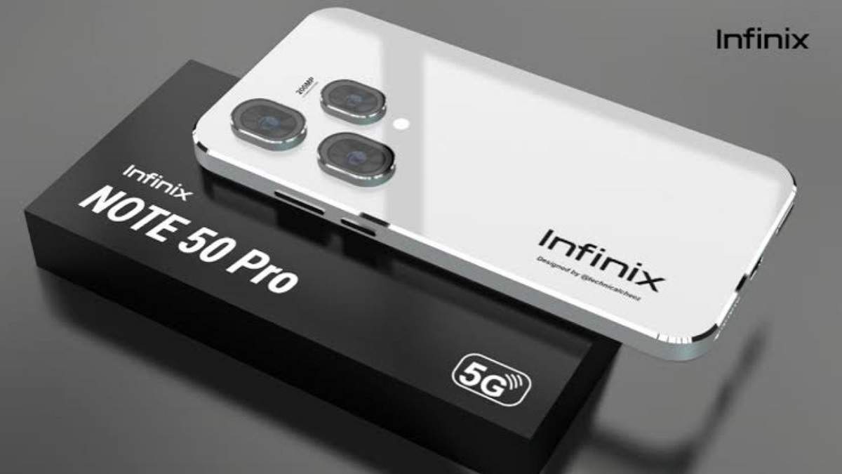 Stylish representation of Infinix Note 50 Pro+ highlighting its premium features and 5G support in a modern design.