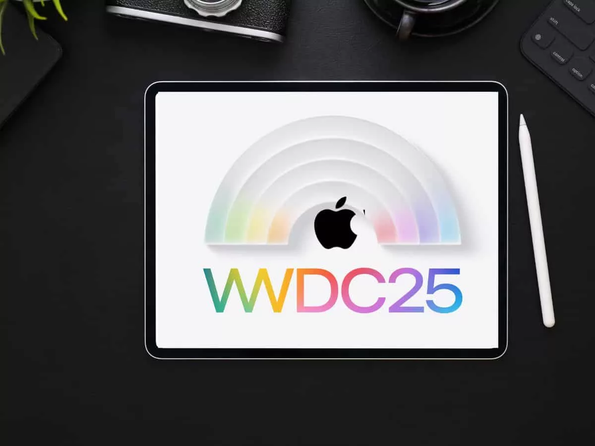 Futuristic digital illustration of Apple WWDC 2025 showcasing new software updates and innovative technology.