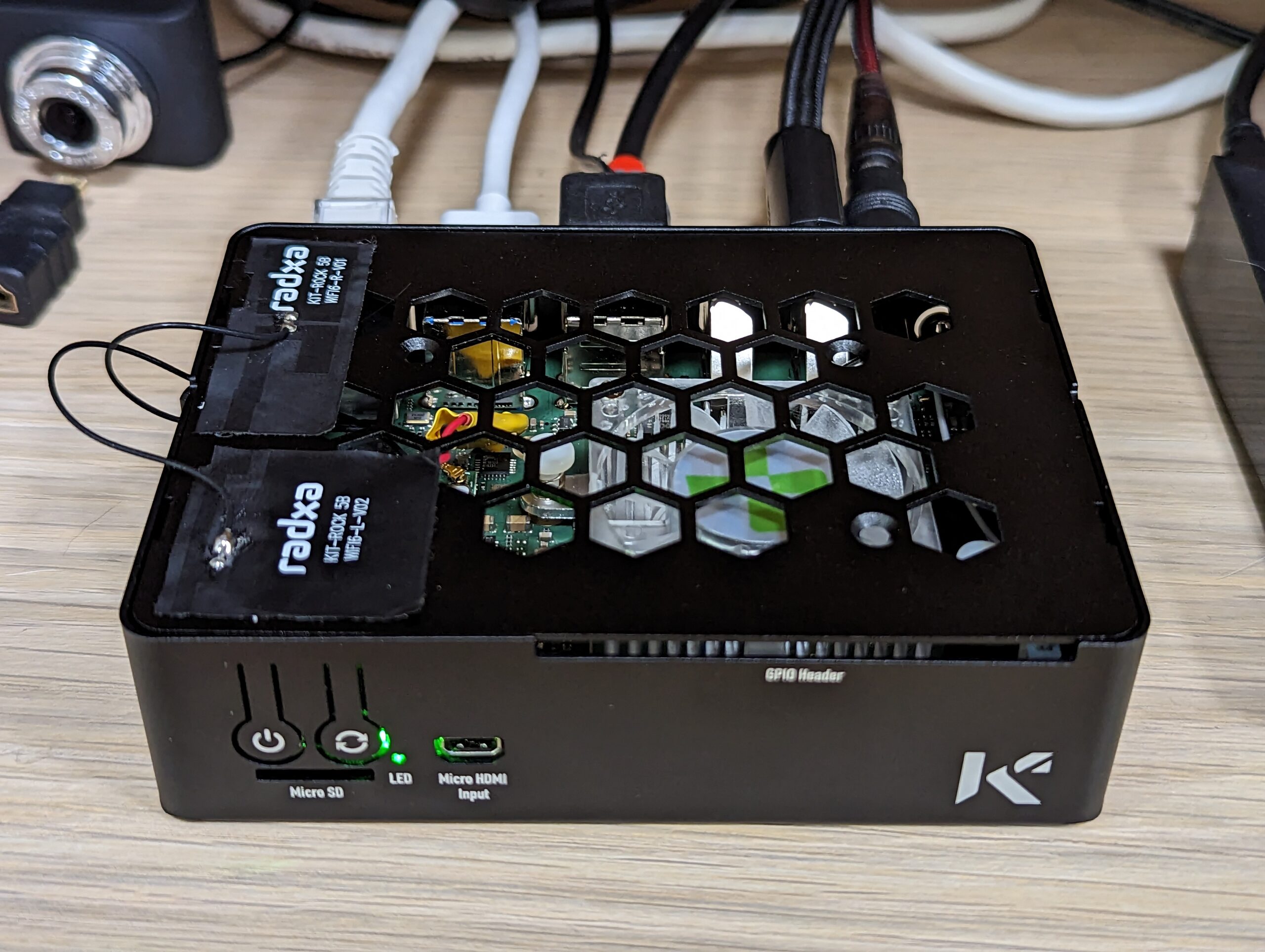 Futuristic depiction of the Radxa Rock 5T single-board computer highlighting its advanced features and technology.