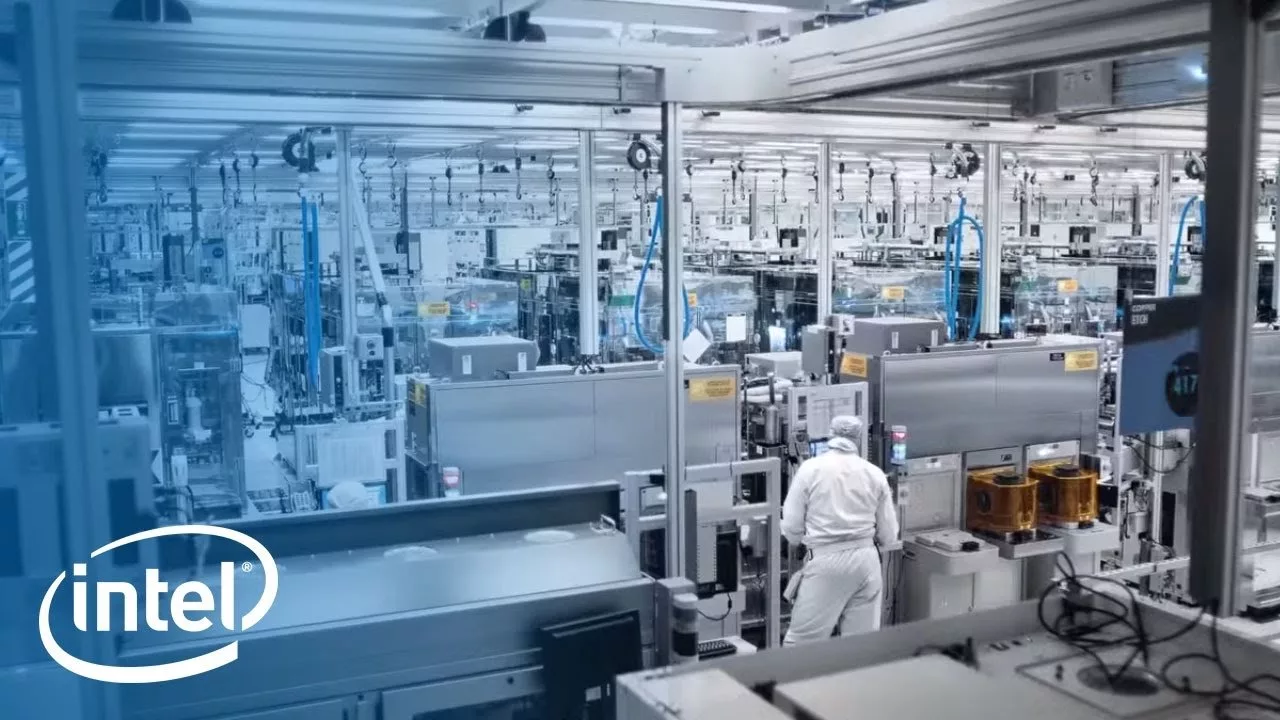 Futuristic design of an Intel factory showcasing technology and opportunities for the future.