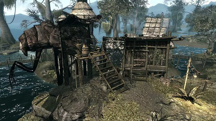 A modern digital artwork illustrating the progress and updates of the Skywind Mod in a vibrant and imaginative fantasy landscape.
