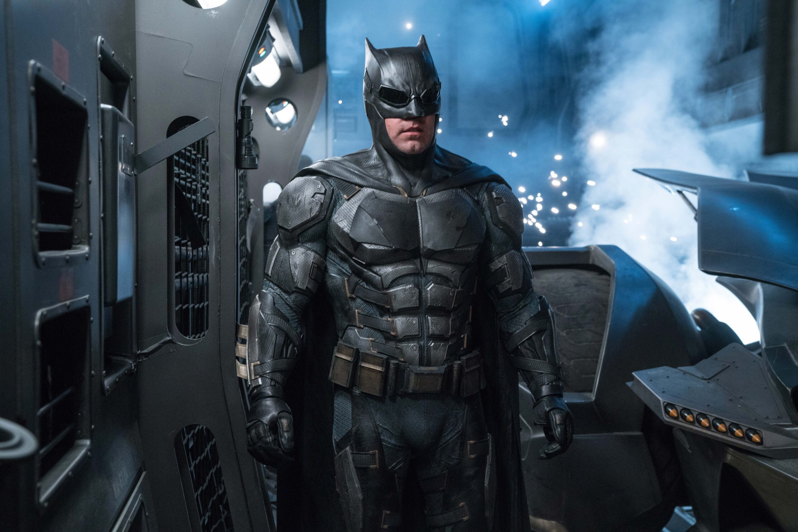 Illustration of Ben Affleck as Batman against a dark Gotham City, symbolizing his departure from the role.