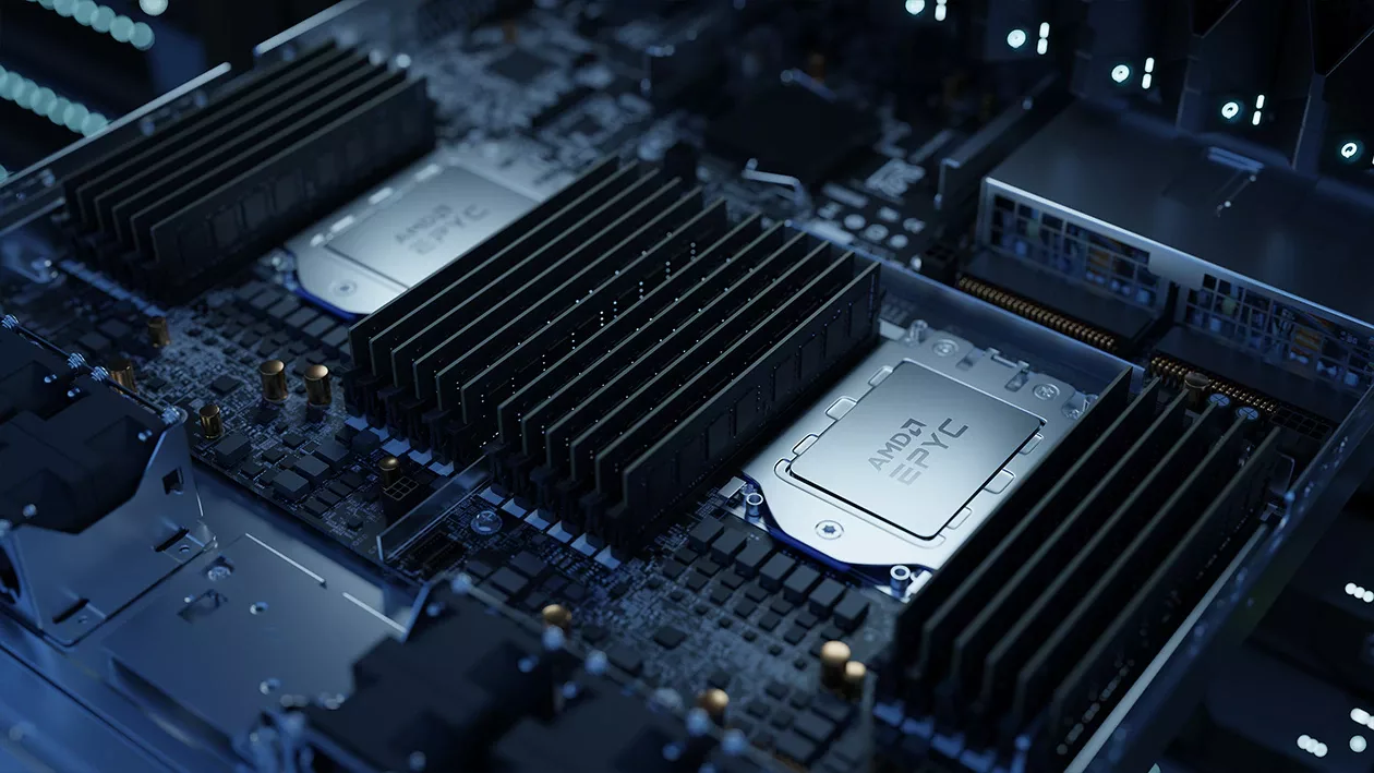 A modern and aesthetic visual representation of the AMD EPYC Venice CPU showcasing its advanced technology and features.
