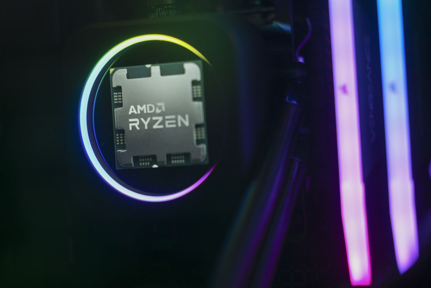 Futuristic design representing AMD Artificial Intelligence and Instinct GPU announcements, ideal for social media or blog.