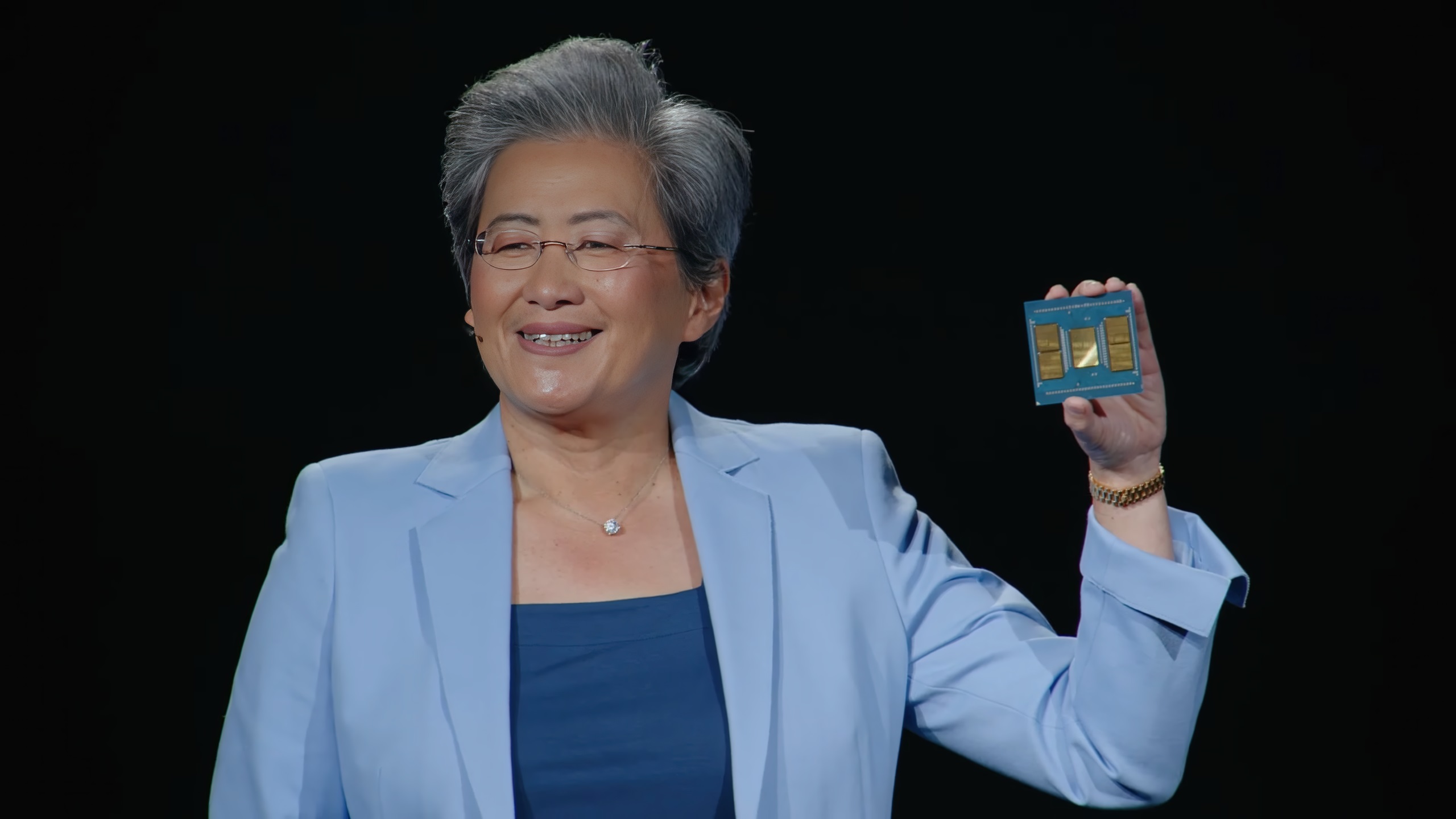 Futuristic graphic design for AMD AI Event showcasing Instinct GPU announcements with vibrant colors and abstract shapes.