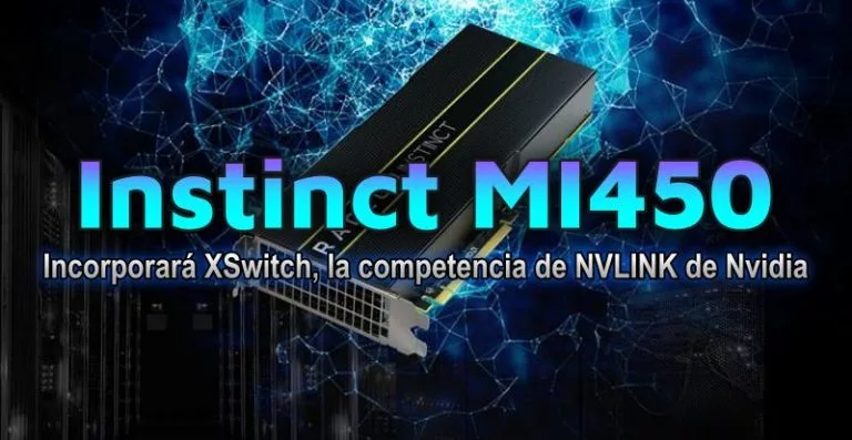 A modern representation of AMD Instinct MI450 showcasing advanced AI solutions in a high-tech environment.