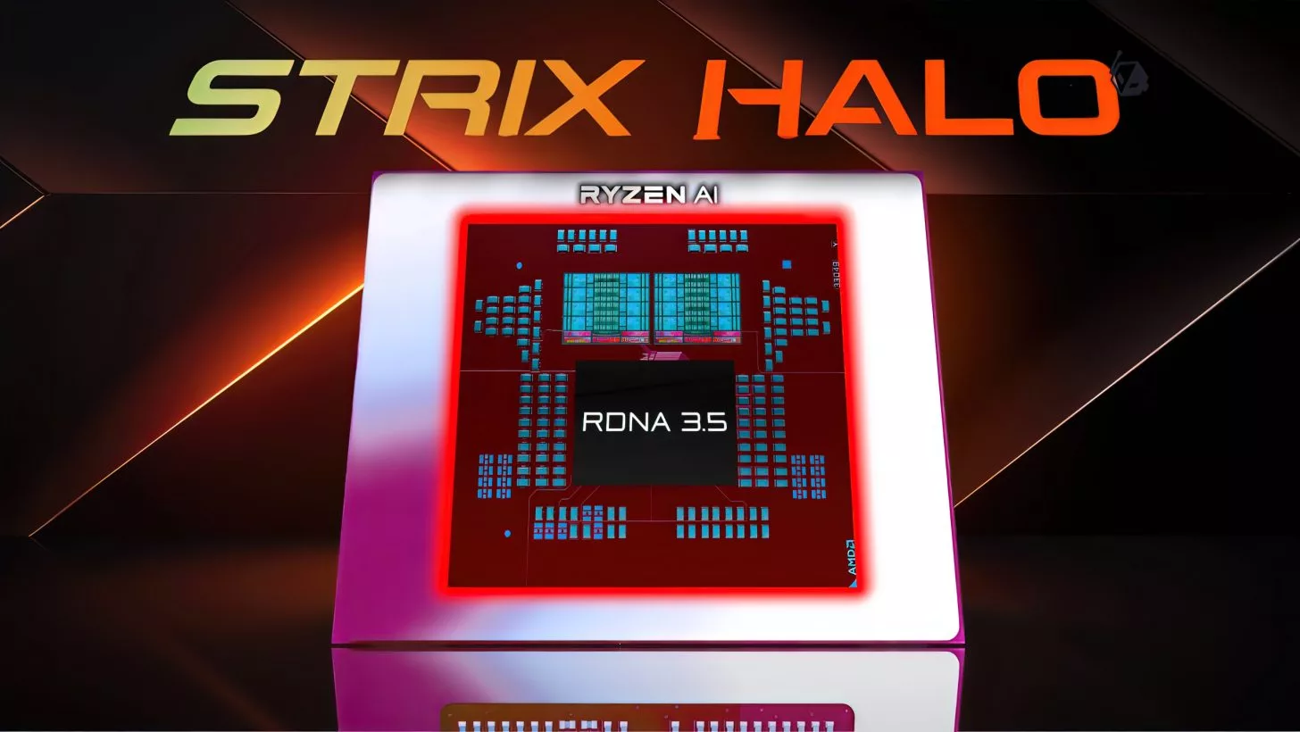 High-quality image of Ryzen AI MAX+ Strix Halo showcasing modern technology and performance enhancement.