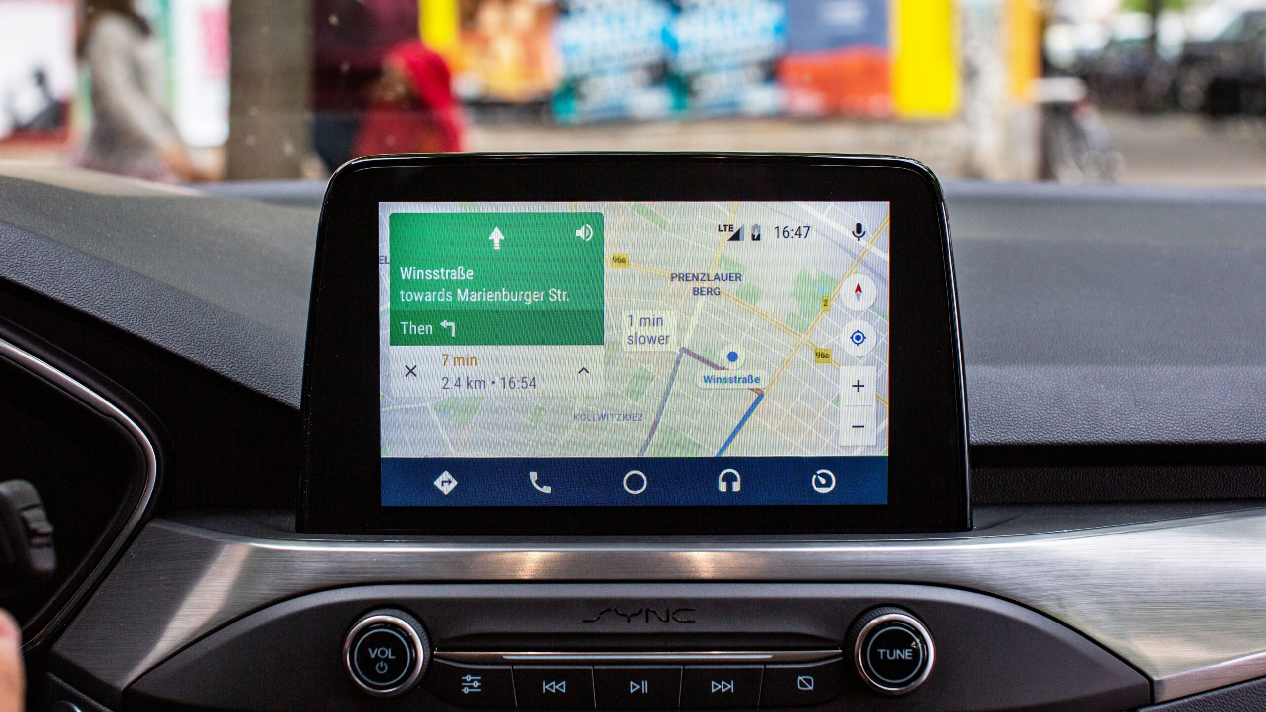 Modern car interior showcasing Android Auto beta vehicle climate control feature with a touchscreen display.
