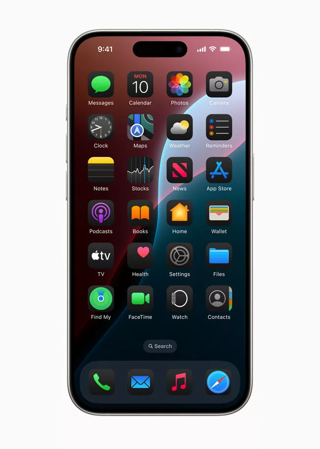 A futuristic representation of the iOS 18.5 Release Candidate showcasing modern devices and innovative design.