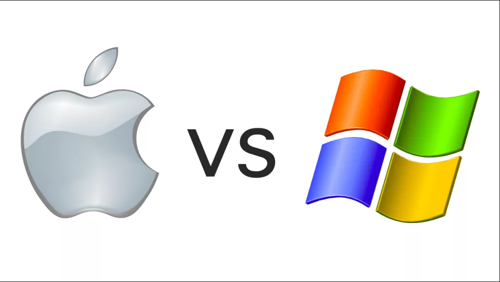 Visual representation of Microsoft vs Apple competition, showcasing modern technology and innovation.