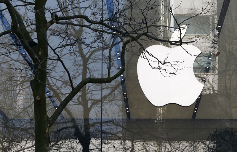 A modern digital artwork representing Apple receiving a $162 million dollar fine, featuring the Apple logo and elements of finance.