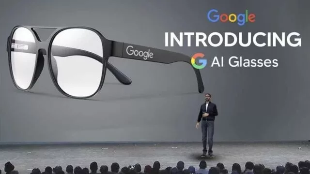 A modern and aesthetic representation of Android XR Glasses showcased at Google I/O 2025, highlighting their innovative design and augmented reality features.