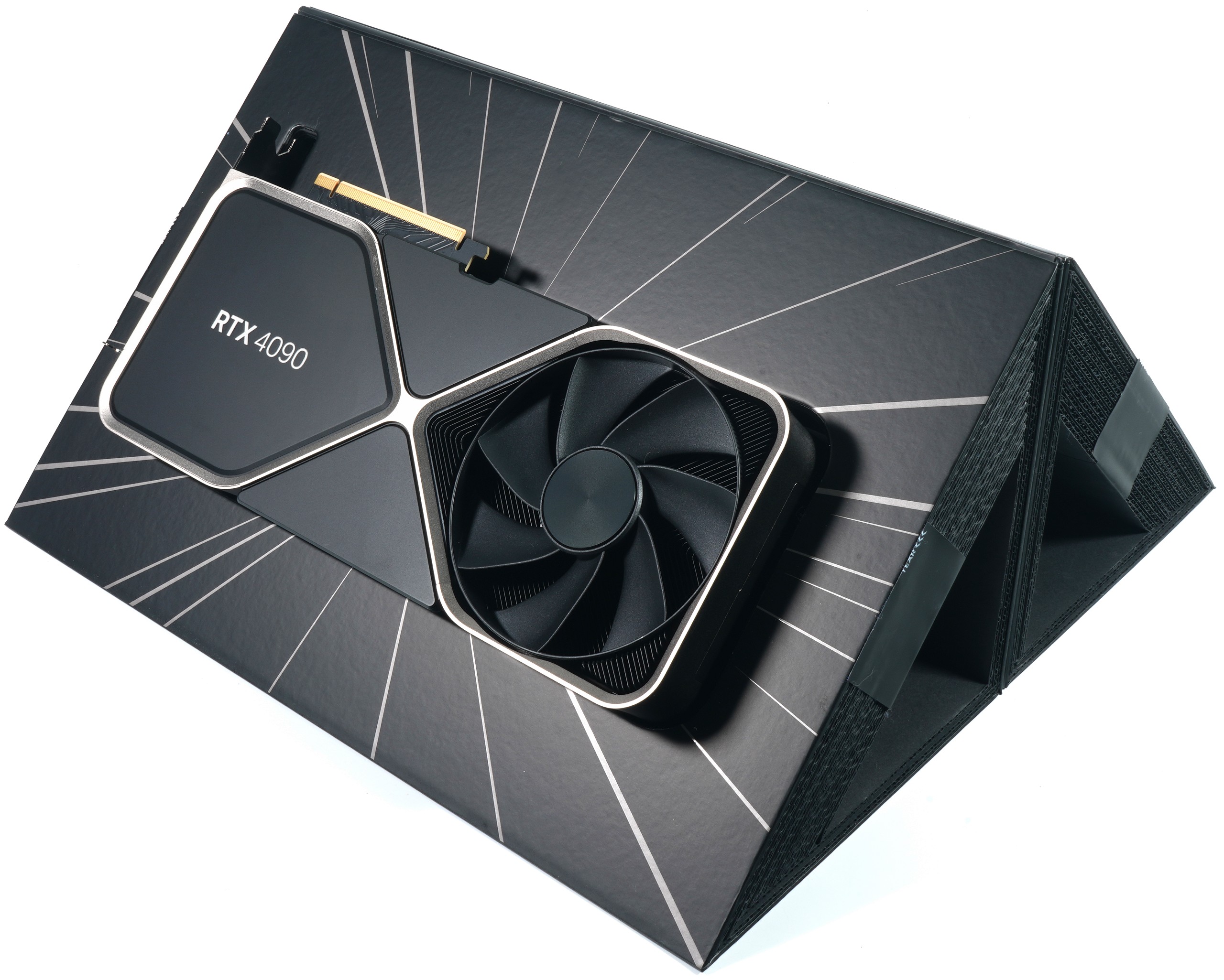 A modern digital artwork depicting NVIDIA RTX 4090 fraud, with cautionary symbols and a high-tech aesthetic.
