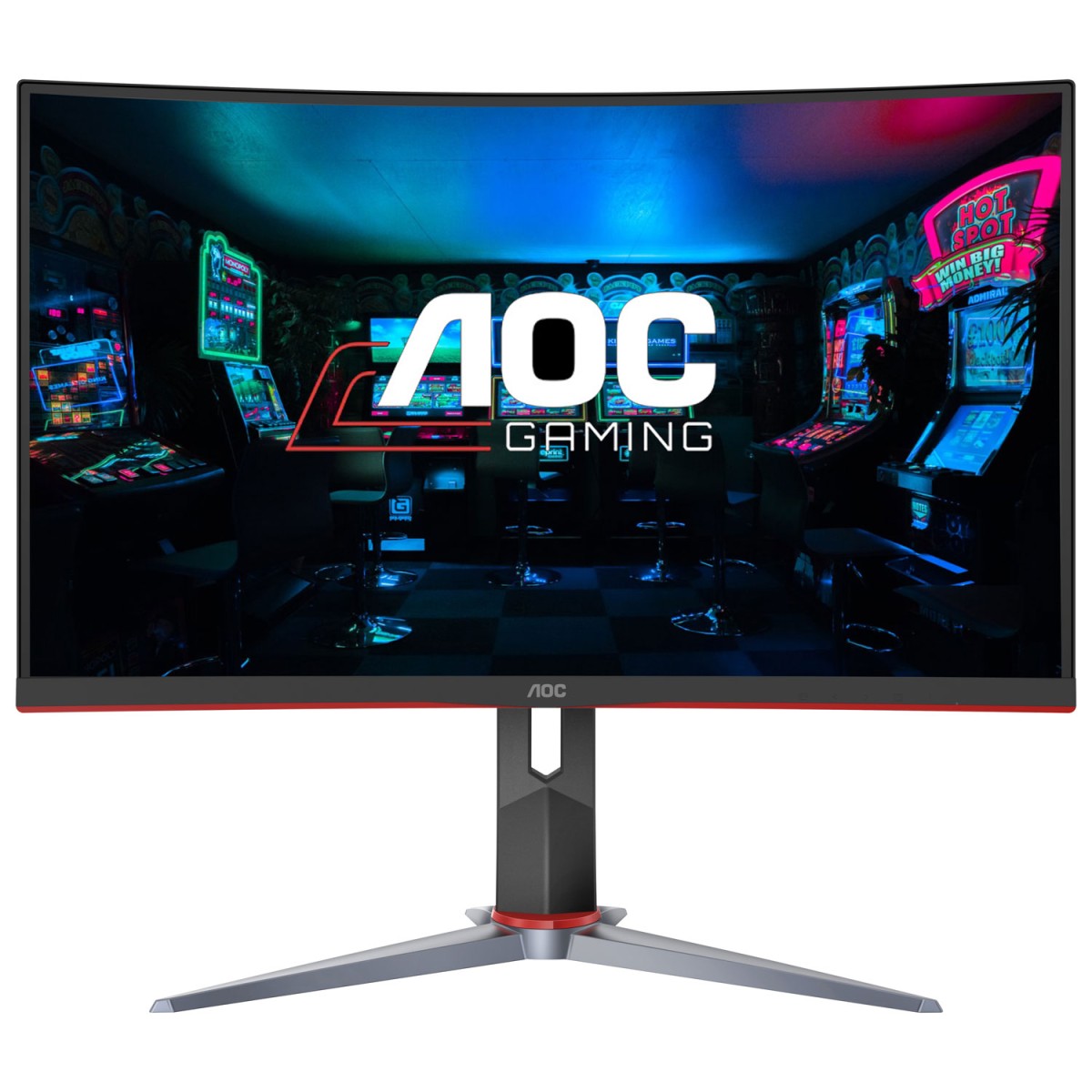 A modern graphic illustration of AOC gaming monitors 25G4SXU and CU34G4Z, showcasing a sleek and vibrant gaming setup.