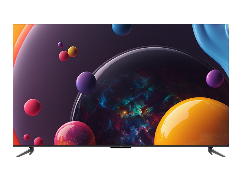 Stylish TCL Q6C QD-Mini LED TV in a modern living room, showcasing a gaming and movie setup.