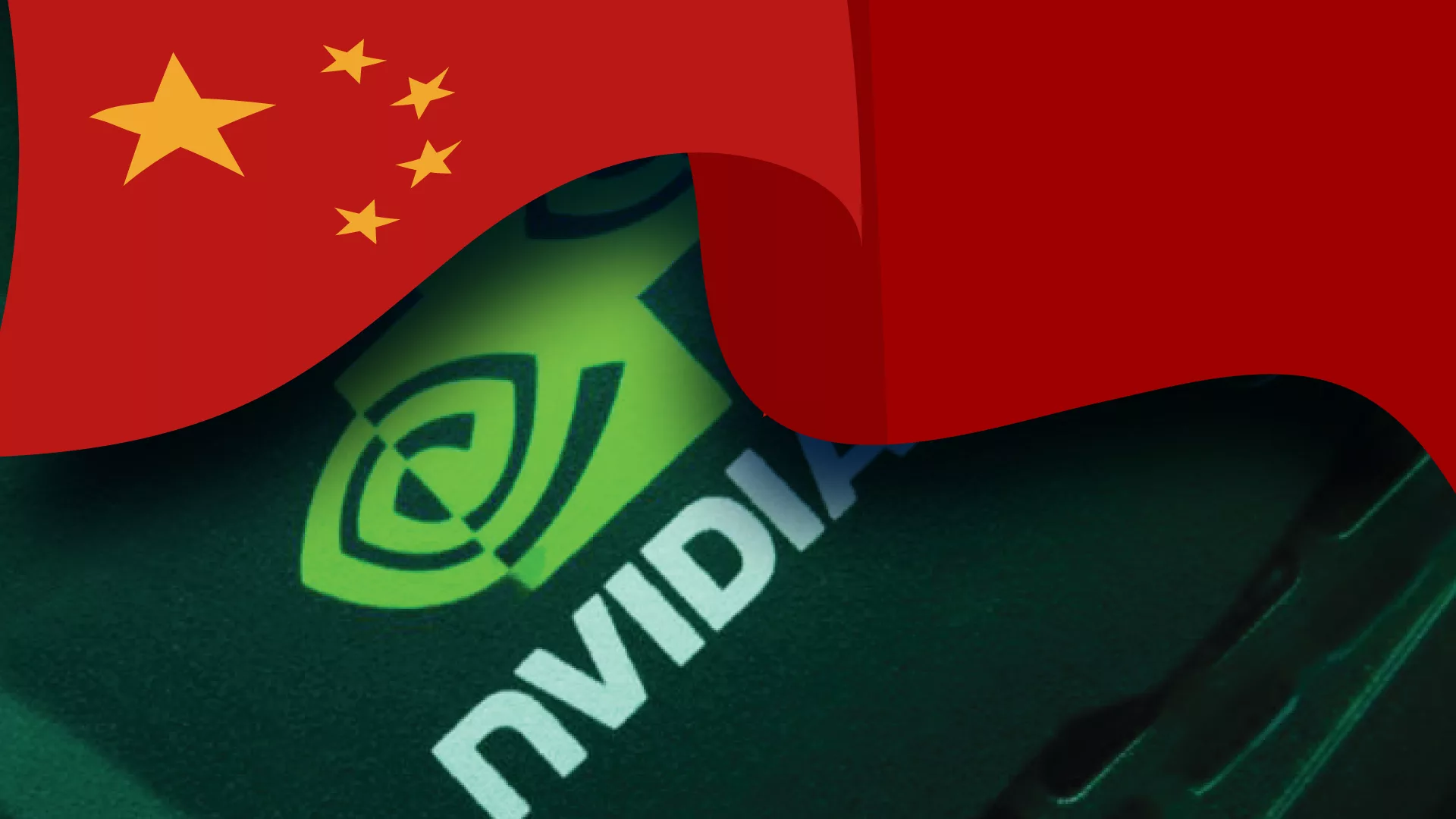 Modern infographic of NVIDIA's status in the Chinese market showcasing losses and competition.