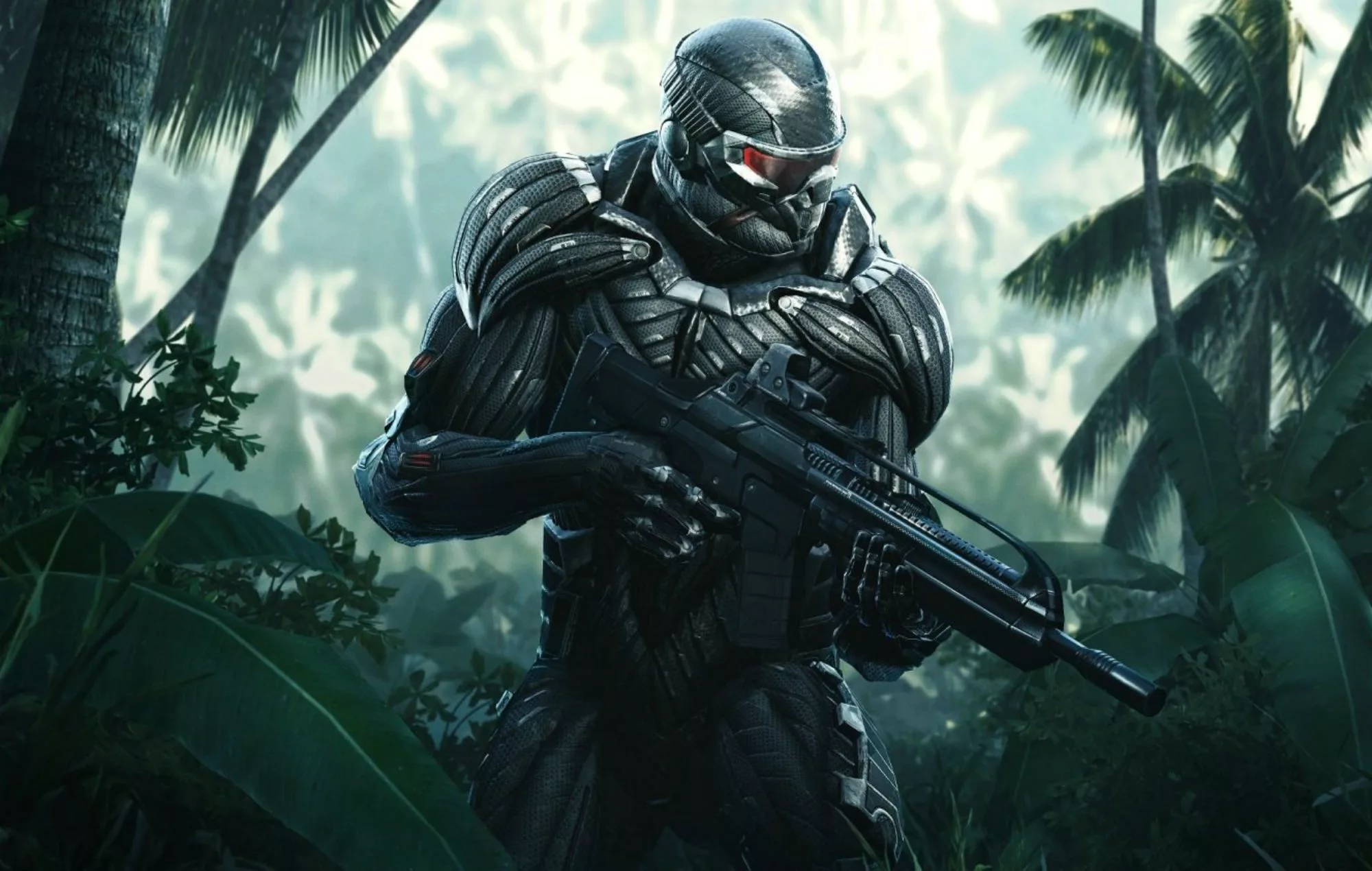A modern visual representation of the Crysis development process and Crytek's story, featuring futuristic elements and game design concepts.