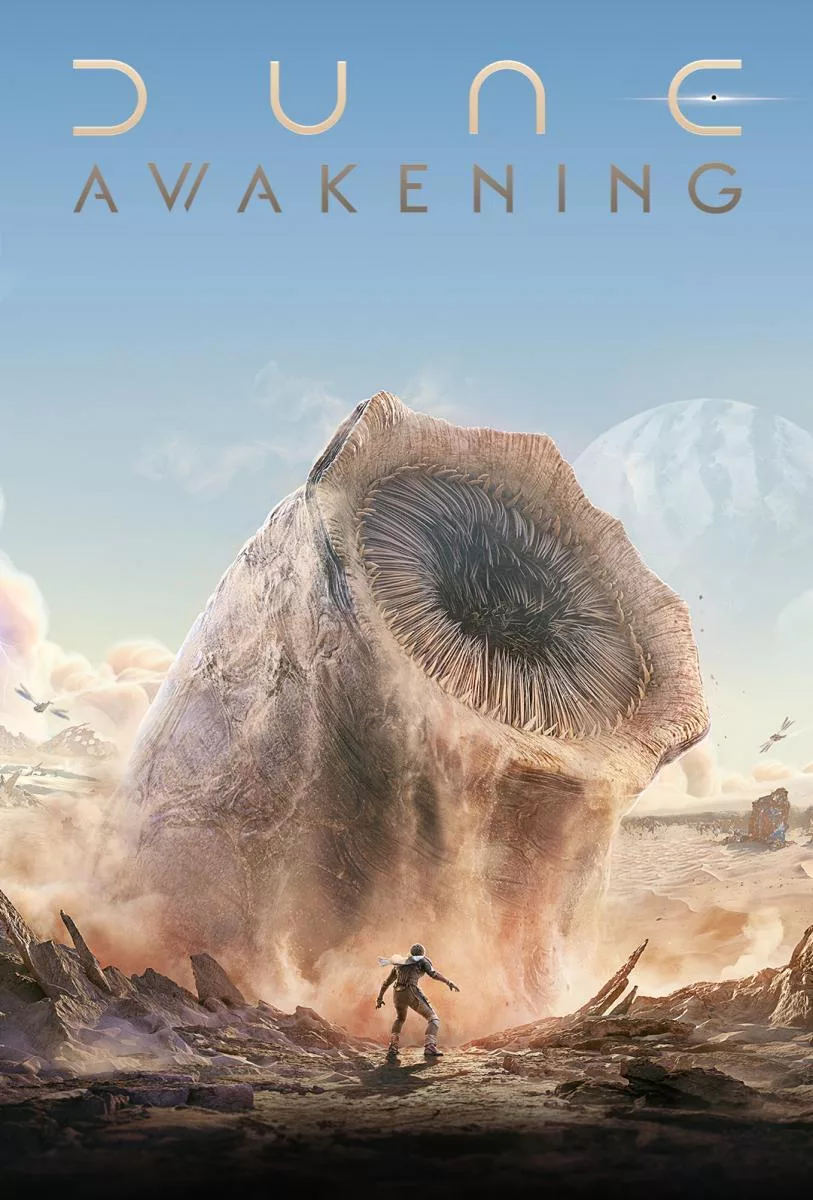 A visual representation of Dune: Awakening Beta showcasing a desert landscape with characters and futuristic elements.