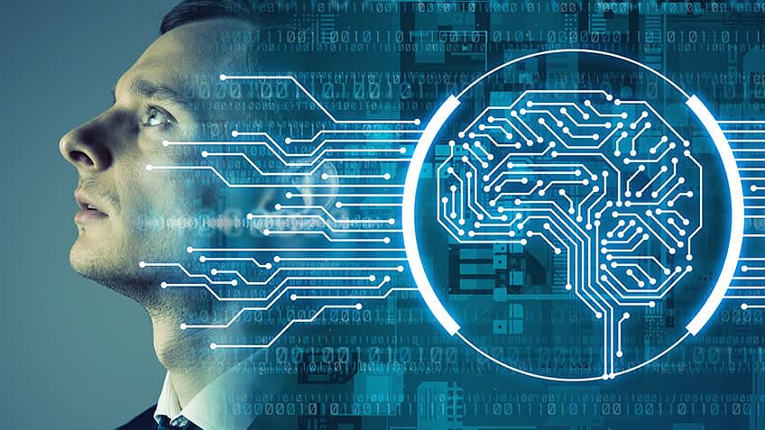 A visually engaging artwork depicting the interaction between artificial intelligence agents and social media in a modern, tech-inspired setting.