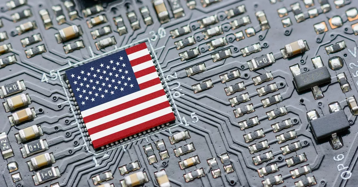 Modern graphic design illustrating concerns and solutions regarding semiconductor tariffs, featuring technology motifs and a sleek color palette.