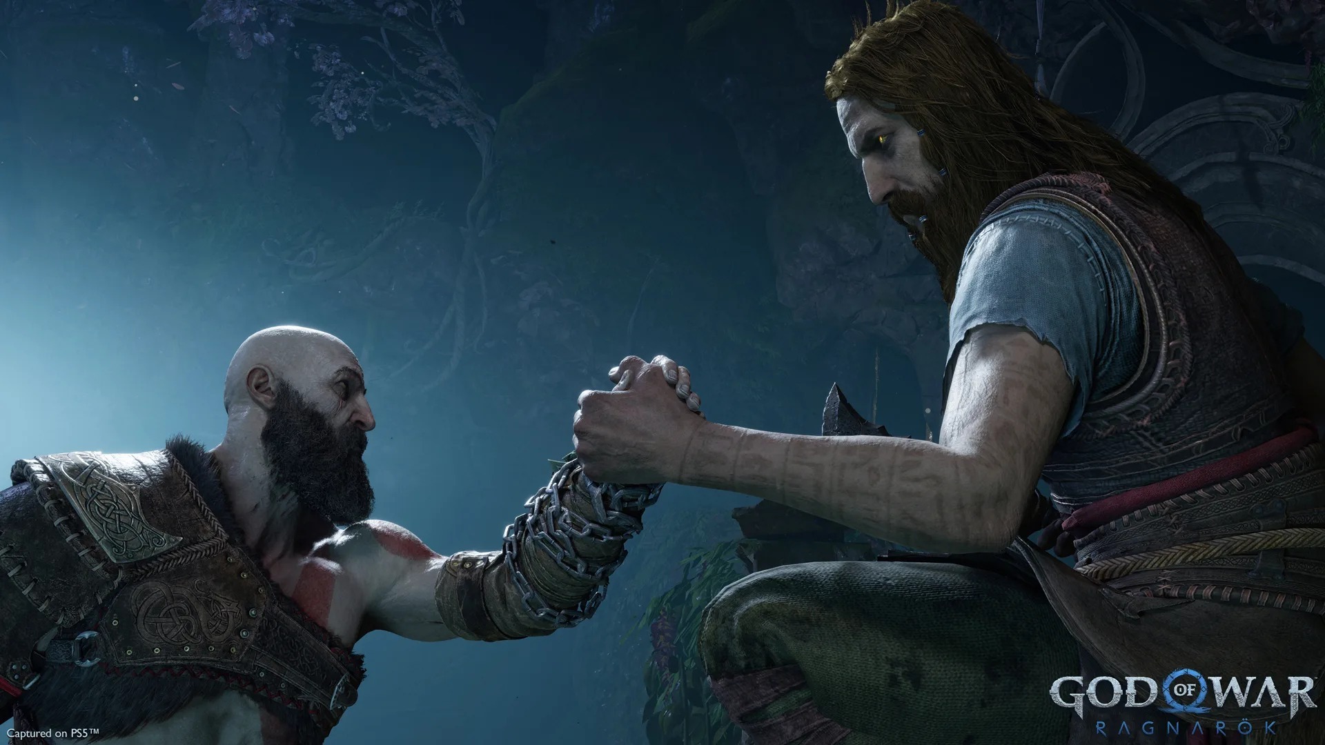 Aesthetic and modern visual representation of God of War: Ragnarök and Dark Odyssey showcasing Kratos, Atreus, and Norse mythology elements.