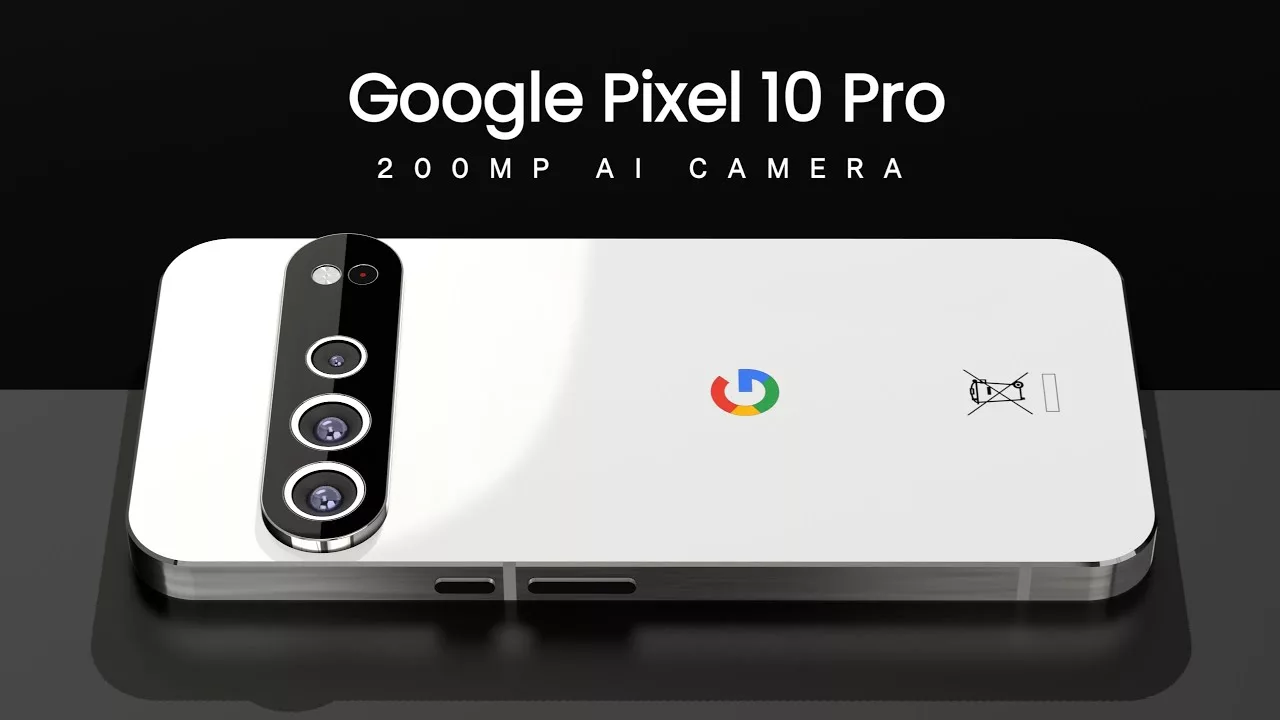 A high-quality artistic depiction of the Google Pixel 10 smartphone launch, featuring a modern and sleek design with vibrant colors.