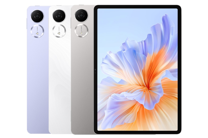 Honor Pad V9 displayed on a modern desk setup with vibrant colors and tech-inspired elements.