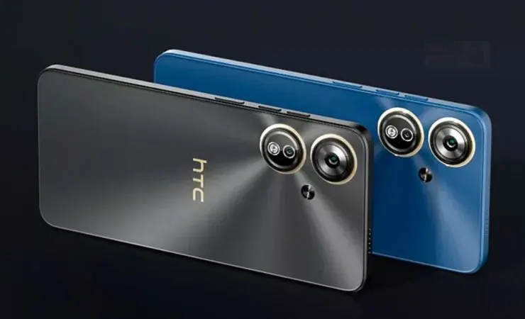 High-quality visual representation of the HTC Wildfire E5 Plus smartphone, showcasing its modern design and technological features.