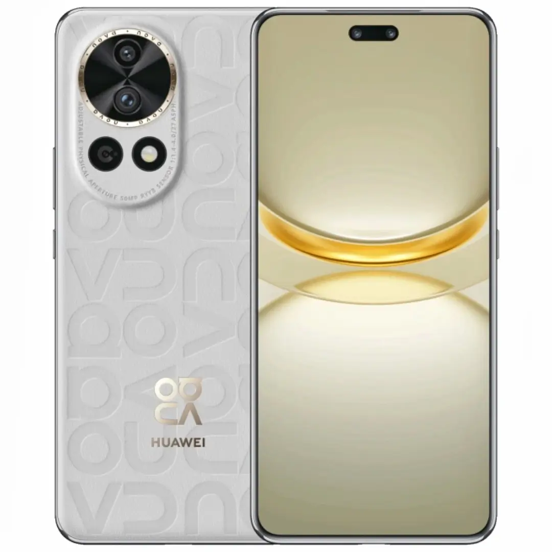 A modern and aesthetic visual representation of the Huawei Nova 14 smartphone series against a minimalist tech-themed background.