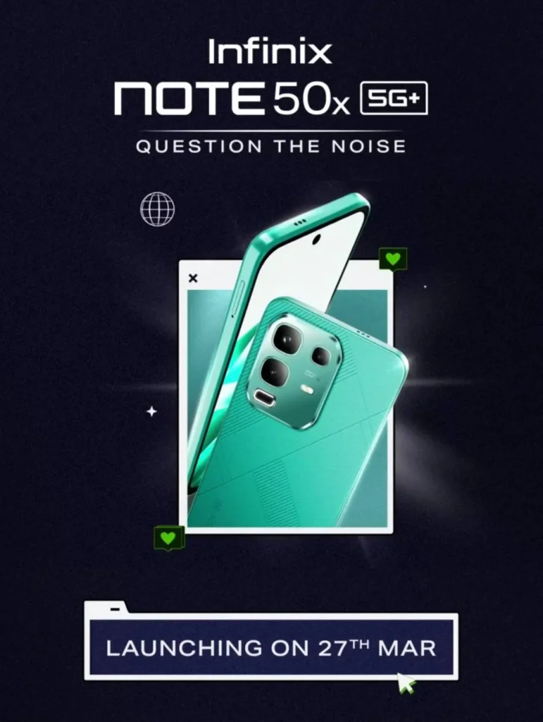 Modern and aesthetic graphic design of Infinix Note 50x highlighting its gaming capabilities.